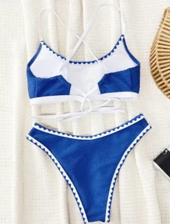 Clearance Women's Swimwear Bikini 2 Piece Cheeky Swimsuit Backless Slim Vacation Beach Wear Solid Color Round Neck Sleeveless Bathing Suits Women Bikinis