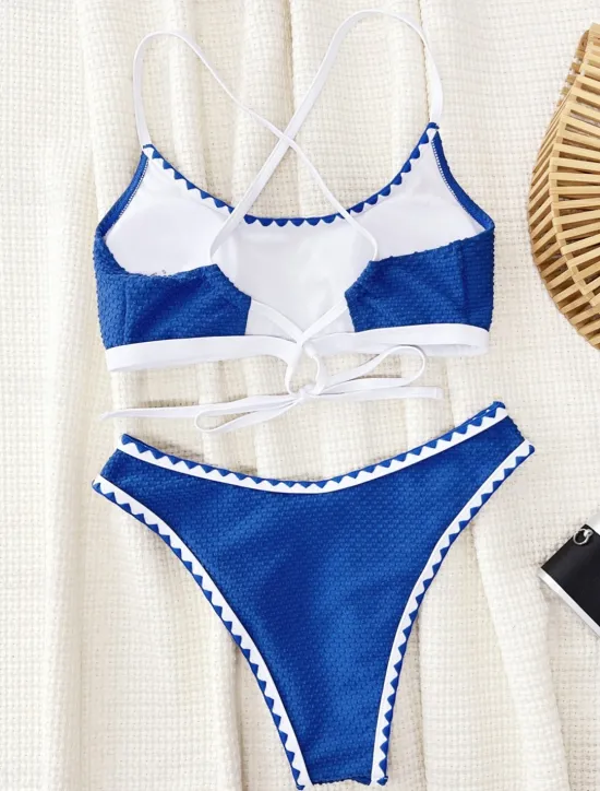 Clearance Women's Swimwear Bikini 2 Piece Cheeky Swimsuit Backless Slim Vacation Beach Wear Solid Color Round Neck Sleeveless Bathing Suits Women Bikinis