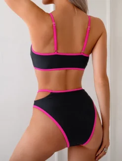 Sale Women's Swimwear Bikini 2 Piece Briefs Swimsuit Backless Slim High Waisted Vacation Beach Wear Solid Color U Neck Sleeveless Bathing Suits Women Bikinis