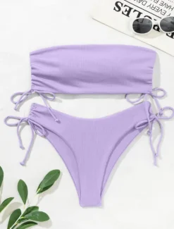 Sale Women's Swimwear Bikini 2 Piece Cheeky Swimsuit Backless Slim Vacation Beach Wear Solid Color Sleeveless Bathing Suits Women Bikinis