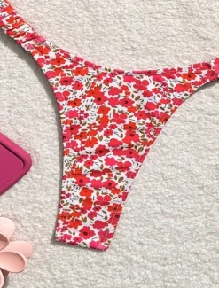 Hot Women's Swimwear Bikini 2 Piece Thong Swimsuit Backless Slim Vacation Beach Wear Floral V Neck Sleeveless Bathing Suits Women Leopard Swimwear