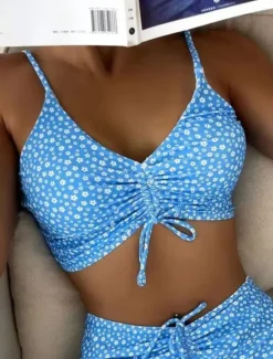 Women's Swimwear Bikini 2 Piece Shorts Swimsuit Backless Slim Vacation Beach Wear Floral Halter Neck Sleeveless Bathing Suits Women Bikinis