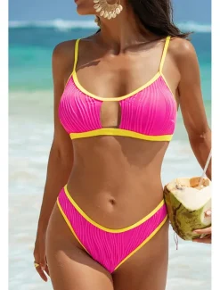 Best Women's Swimwear Bikini 2 Piece Swimsuit Backless Cut Out Tropical Beach Wear Color Block U Neck Sleeveless Bathing Suits Women Bikinis