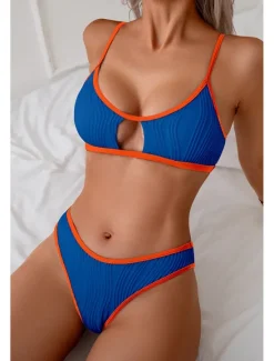 Best Women's Swimwear Bikini 2 Piece Swimsuit Backless Cut Out Tropical Beach Wear Color Block U Neck Sleeveless Bathing Suits Women Bikinis