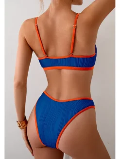 Best Women's Swimwear Bikini 2 Piece Swimsuit Backless Cut Out Tropical Beach Wear Color Block U Neck Sleeveless Bathing Suits Women Bikinis