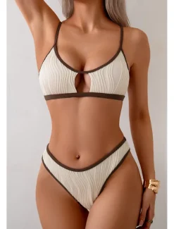 Best Women's Swimwear Bikini 2 Piece Swimsuit Backless Cut Out Tropical Beach Wear Color Block U Neck Sleeveless Bathing Suits Women Bikinis