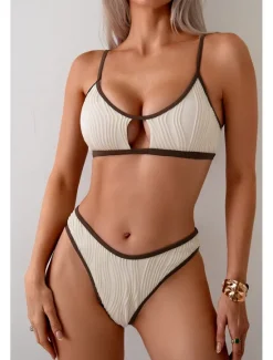 Best Women's Swimwear Bikini 2 Piece Swimsuit Backless Cut Out Tropical Beach Wear Color Block U Neck Sleeveless Bathing Suits Women Bikinis
