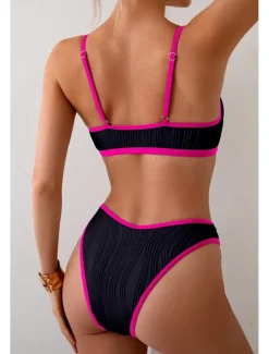 Best Women's Swimwear Bikini 2 Piece Swimsuit Backless Cut Out Tropical Beach Wear Color Block U Neck Sleeveless Bathing Suits Women Bikinis
