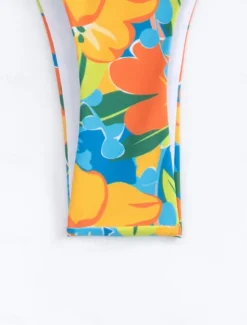 Women's Swimwear Bikini 2 Piece Thong Swimsuit Backless Slim Vacation Beach Wear Floral Halter Neck Sleeveless Bathing Suits Women Bikinis