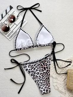 New Women's Swimwear Bikini 2 Piece Cheeky Swimsuit Backless Slim Vacation Beach Wear Halter Neck Sleeveless Bathing Suits Women Bikinis|Leopard Swimwear