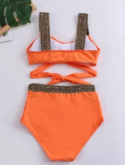 Sale Women's Swimwear Bikini 2 Piece Briefs Swimsuit Backless Patchwork Slim Vacation Beach Wear Solid Color V Neck Sleeveless Bathing Suits Women Bikinis