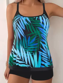 Sale Women's Swimwear Bikini 2 Piece Boy Leg Swimsuit Backless Slim Vacation Beach Wear Graphic U Neck Sleeveless Bathing Suits Women Bikinis|Tankinis