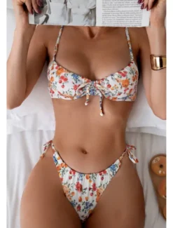 Best Women's Swimwear Bikini 2 Piece Swimsuit Backless Tropical Beach Wear Flower U Neck Sleeveless Bathing Suits Women Bikinis