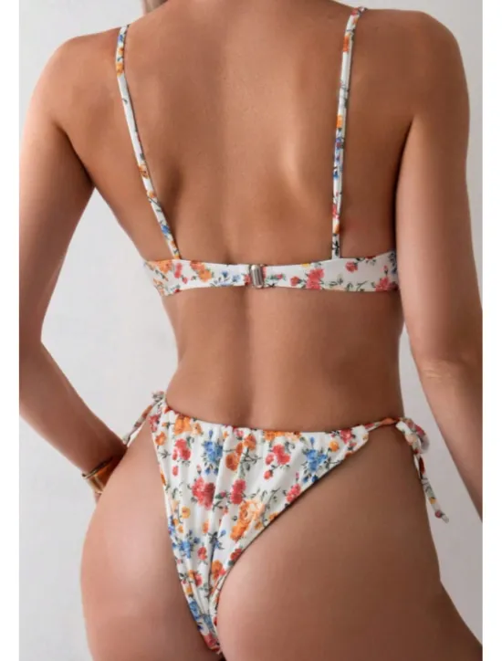 Best Women's Swimwear Bikini 2 Piece Swimsuit Backless Tropical Beach Wear Flower U Neck Sleeveless Bathing Suits Women Bikinis