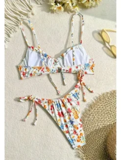 Best Women's Swimwear Bikini 2 Piece Swimsuit Backless Tropical Beach Wear Flower U Neck Sleeveless Bathing Suits Women Bikinis