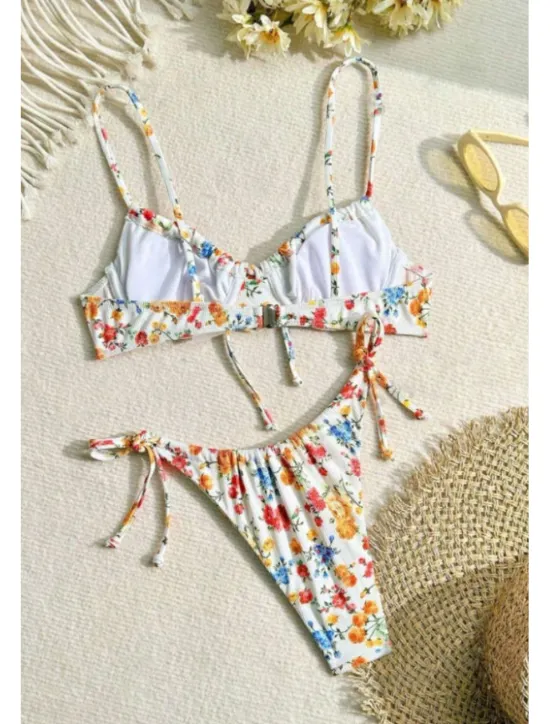 Best Women's Swimwear Bikini 2 Piece Swimsuit Backless Tropical Beach Wear Flower U Neck Sleeveless Bathing Suits Women Bikinis