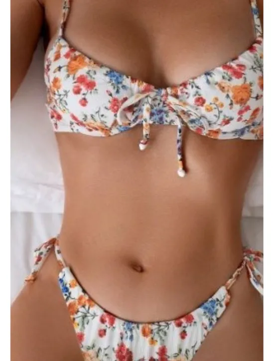 Best Women's Swimwear Bikini 2 Piece Swimsuit Backless Tropical Beach Wear Flower U Neck Sleeveless Bathing Suits Women Bikinis
