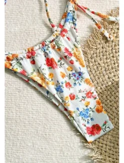 Best Women's Swimwear Bikini 2 Piece Swimsuit Backless Tropical Beach Wear Flower U Neck Sleeveless Bathing Suits Women Bikinis