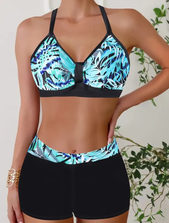 New Women's Swimwear Bikini 2 Piece Monokini Cheeky Swimsuit Knitted Vacation Tropical Color Block Stripe Plunge Sleeveless Bathing Suits Women Bikinis