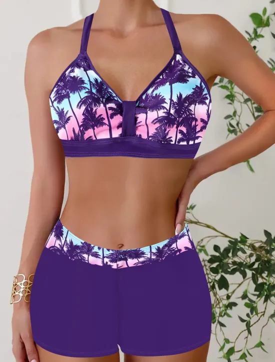 New Women's Swimwear Bikini 2 Piece Monokini Cheeky Swimsuit Knitted Vacation Tropical Color Block Stripe Plunge Sleeveless Bathing Suits Women Bikinis