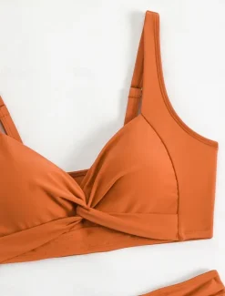 Online Women's Swimwear Bikini 2 Piece Briefs Swimsuit Backless Slim High Waisted Vacation Beach Wear Solid Color V Neck Sleeveless Bathing Suits Women Bikinis