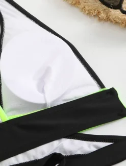 New Women's Swimwear Bikini 2 Piece Briefs Swimsuit Backless Slim Vacation Beach Wear Solid Color V Neck Sleeveless Bathing Suits Women Bikinis