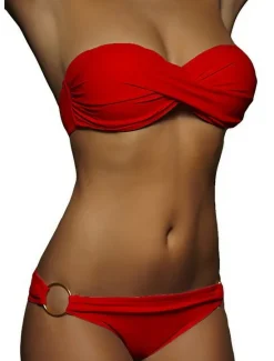 Outlet Women's Swimwear Bikini 2 Piece Cheeky Swimsuit Ruched 2 Piece Open Back Sexy Beach Wear Sexy Plain Pure Color Strapless Sleeveless Bathing Suits Women Bikinis