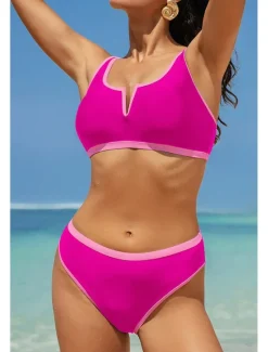 Discount Women's Swimwear Bikini 2 Piece Swimsuit Backless Patchwork Tropical Beach Wear Color Block V Neck Sleeveless Bathing Suits Women Bikinis