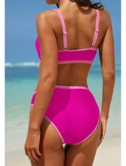 Discount Women's Swimwear Bikini 2 Piece Swimsuit Backless Patchwork Tropical Beach Wear Color Block V Neck Sleeveless Bathing Suits Women Bikinis