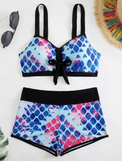 Clearance Women's Swimwear Bikini Boy Leg Swimsuit Backless High Waist Slim Vacation Beach Wear Graphic V Neck Sleeveless Bathing Suits Women Bikinis