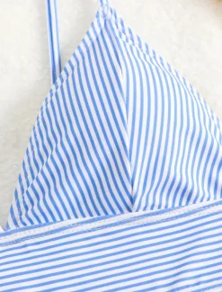 Best Women's Swimwear Bikini Cheeky Swimsuit Backless High Waist Slim Vacation Beach Wear Striped V Neck Sleeveless Bathing Suits Women Bikinis