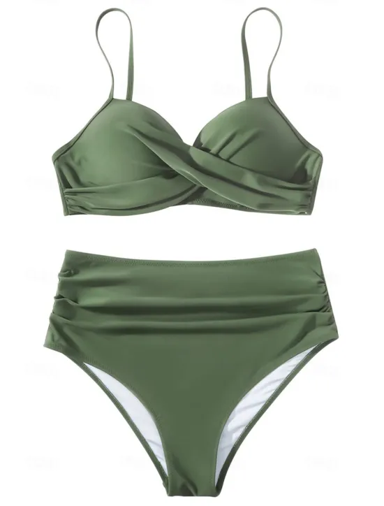 Online Women's Swimwear Bikini Shorts Swimsuit 2 Piece High Waisted Beach Wear Basic Plain Sleeveless Bathing Suits Women Bikinis