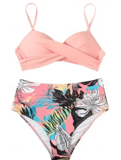 Online Women's Swimwear Bikini Shorts Swimsuit 2 Piece High Waisted Beach Wear Basic Plain Sleeveless Bathing Suits Women Bikinis