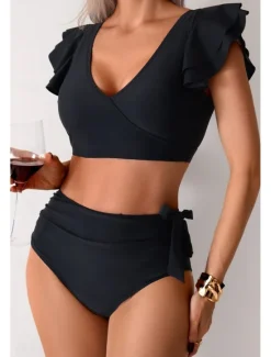 Clearance Women's Swimwear Bikini Swimsuit High Waisted Tropical Beach Wear Color Block V Wire Sleeveless Bathing Suits Women Bikinis