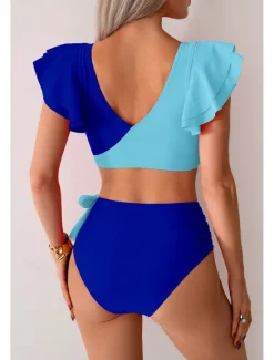 Clearance Women's Swimwear Bikini Swimsuit High Waisted Tropical Beach Wear Color Block V Wire Sleeveless Bathing Suits Women Bikinis