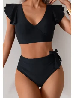 Clearance Women's Swimwear Bikini Swimsuit High Waisted Tropical Beach Wear Color Block V Wire Sleeveless Bathing Suits Women Bikinis