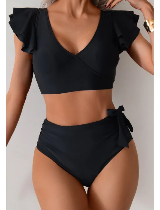 Clearance Women's Swimwear Bikini Swimsuit High Waisted Tropical Beach Wear Color Block V Wire Sleeveless Bathing Suits Women Bikinis