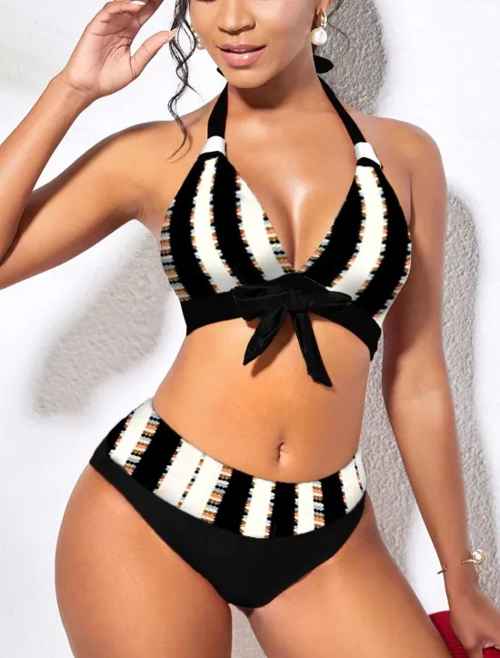 Online Women's Swimwear Bikini Tankini 2 Piece Monokini Cheeky Swimsuit Deep V Push Up Knitted Vacation Tropical Graphic Color Block Plunge Sleeveless Bathing Suits Women Bikinis