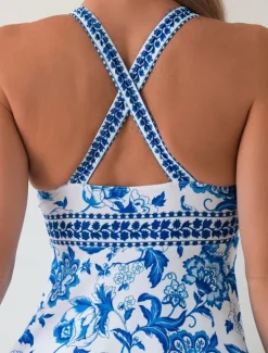Discount Women's Swimwear Bikini Tankini Cheeky Swimsuit Backless Tummy Control Slim Vacation Beach Wear Graphic Halter Neck Sleeveless Bathing Suits Women Bikinis