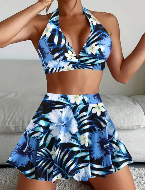 Women's Swimwear Bikini Tankini 2 Piece Cheeky Swimsuit Deep V Push Up Knitted Vacation Tropical Floral Paisley Plunge Sleeveless Bathing Suits Women Bikinis