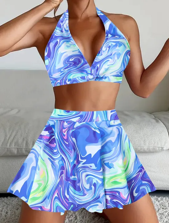 Women's Swimwear Bikini Tankini 2 Piece Cheeky Swimsuit Deep V Push Up Knitted Vacation Tropical Floral Paisley Plunge Sleeveless Bathing Suits Women Bikinis