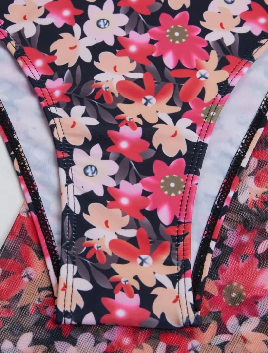 Discount Women's Swimwear Bikini Three Piece Skirt Swimsuit Backless Slim Vacation Beach Wear Floral Strapless Sleeveless Bathing Suits Women Bikinis