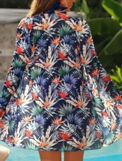 Discount Women's Swimwear Bikini Three Piece Briefs Swimsuit Backless Slim High Waisted Vacation Beach Wear Floral Halter Neck Long Sleeve Bathing Suits Women Bikinis
