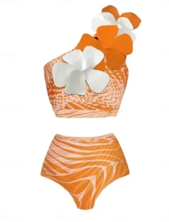 Best Women's Swimwear Bikini Three Piece Briefs Swimsuit Backless Slim Vacation Beach Wear Leaves Halter Neck Sleeveless Bathing Suits Women Bikinis