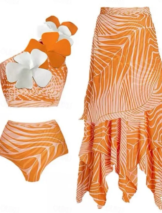 Best Women's Swimwear Bikini Three Piece Briefs Swimsuit Backless Slim Vacation Beach Wear Leaves Halter Neck Sleeveless Bathing Suits Women Bikinis