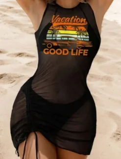 Online Women's Swimwear Bikini Three Piece Cheeky Swimsuit Backless Slim Vacation Beach Wear Letter Halter Neck Sleeveless Bathing Suits Women Bikinis