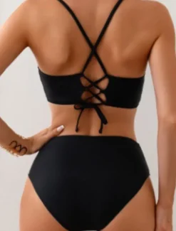 Hot Women's Swimwear Bikini Three Piece Swimsuit Backless High Waisted Tropical Beach Wear Geometric U Neck Sleeveless Bathing Suits Women Bikinis