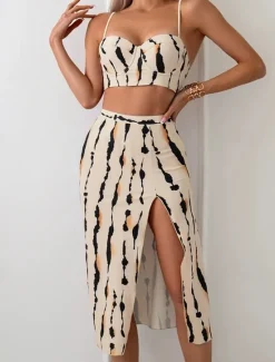 Hot Women's Swimwear Bikini Three Piece Swimsuit Backless High Waisted Tropical Beach Wear Geometric U Neck Sleeveless Bathing Suits Women Bikinis