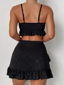 Best Women's Swimwear Bikini Three Piece Skirt Swimsuit Backless Slim Vacation Beach Wear Solid Color V Neck Sleeveless Bathing Suits Women Bikinis