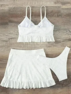 Best Women's Swimwear Bikini Three Piece Skirt Swimsuit Backless Slim Vacation Beach Wear Solid Color V Neck Sleeveless Bathing Suits Women Bikinis